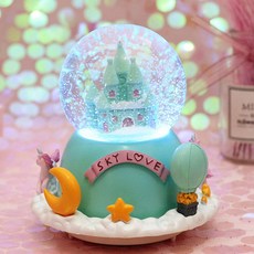 雲朵自動下雪LED電池型水球音樂盒圓頂城堡, 薄荷