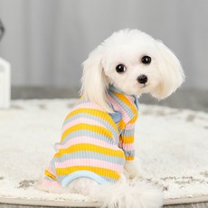 PASTEL PET 狗狗愛心條紋連身衣, 天藍色