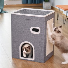 DING DONG PET 貓用三層躲貓貓屋貓抓板, 1個, 灰色