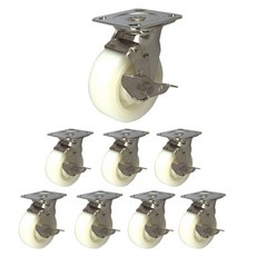 MASTER. S 不鏽鋼腳輪 101mm 重型不鏽鋼 尼龍 白色 平面 BK BK DS 3340 NYL-BK, 8個