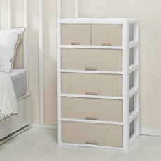 藤編微笑五層抽屜櫃, 6個, 米白色