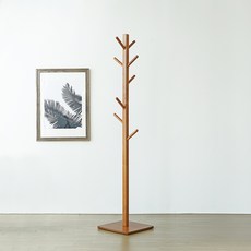 WOODYHOME 原木方形底座立式衣架, 棕色