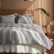 헬로우슬립 코튼 프릴 순면 피그먼트워싱 홑이불, 그레이