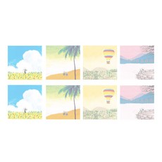 Design GomGom 4種風景便條紙, 和風鬱金香、 棒棒糖夏日海、 熱氣球、 棒棒糖雪, 2套