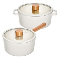 klina 電磁爐適用Lua系列陶瓷塗層鍋具 2入組, 奶油白色, 單柄湯鍋18cm+雙耳湯鍋20cm