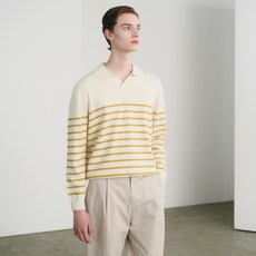 Mind Bridge 男款條紋翻領針織衫 MXKT2105