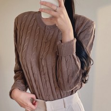 라미르 여성용 촉감 좋은 꽈배기 라운드 니트 가디건