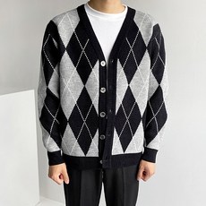 MEOSIDDA 男款菱格紋配色針織外套