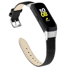 Galaxy Fit優質皮革錶帶, SM-R370, 黑色的