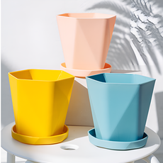 Theia Mono Garden 室內外兩用塑膠花盆3件組, 混合色, 1套