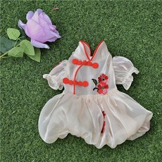 寵物 Wavy Days Poco 刺繡圖案改良韓服洋裝, 紅色, 1個