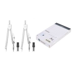 deLi 有線筆記紙 A5 白色 5入+金屬圓規 銀色 2入組, 1套