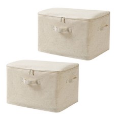 小麥購物 日式天山棉麻布藝大容量折疊衣物收納箱 L2400, 米白色, 2個