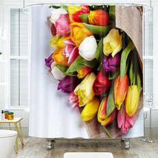 Blieng 3D鬱金香花束印花浴簾 A_RD_894, 1個