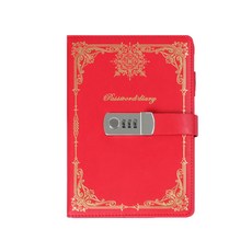아리코 심플 비밀번호 잠금 다이어리 A5, 골드라인 레드