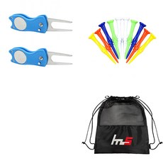 NAYASTYLE 高爾夫果嶺叉修補器 GFYP-39-3 2入 + 塑膠高爾夫長球梯 181PU 10入 + 收納袋組合, 混色