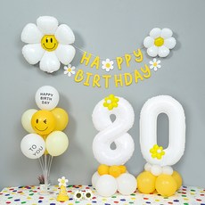 파티랑 데이지 두자리 숫자기둥 가랜드 생일 풍선장식 세트 숫자풍선 대 80, 화이트 숫자대80, 1세트