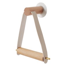JLIFE 皮革木掛繩衛生紙架, 1個, 奶油米色