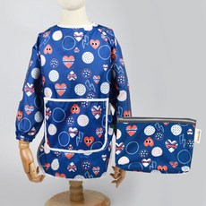 베베슈에뜨 아동용 방수 긴팔 미술가운 + 파우치 세트, 하트버블 네이비