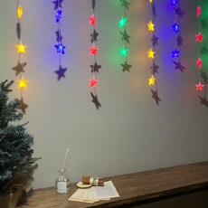 LED立體星星彩色燈串 90燈+優質電源插頭, 透明（線色）