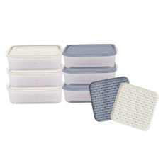 EASY&FREE 方形保鮮盒 象牙白 1.2L 3入+灰色 1.2L 3入+托盤 2入, 8入, 1組