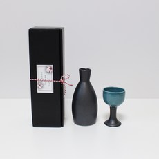 月鹽 韓國製 陶瓷 獨特獨酌酒瓶酒杯禮盒組 黑色, 1套, 酒瓶 + 酒杯