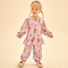 Care Bears 女童款溫柔小熊印花可愛荷葉邊長袖縮口睡衣套裝