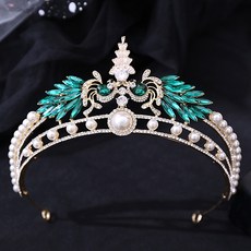 LUNA GLAM 自助婚禮 AAA 孔雀羽毛皇冠 H1320, 金色綠色(WDG368), 1個