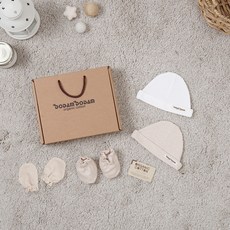 DodamDodam 有機嬰幼兒雙層帽防抓手套腳套彌月禮盒