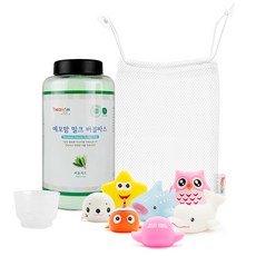 Yecomam 罐裝泡泡浴粉 芬多精香+LED玩水玩具7件組 隨機出貨+玩具收納網, 1套