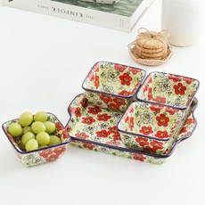 MAISON OBJET Bunzlau 波蘭風格陶瓷特色小菜碗 4入 + 底盤套組, 1套