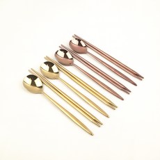 Royal Diamant 韓式餐具 2款 x 2p 套組, 金色湯匙 2p + 金色筷子 2p + 玫瑰金湯匙 2p + 玫瑰金筷子 2p, 1套, 金色, 玫瑰金