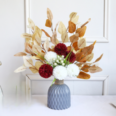 Soulrich 華麗繡球花人造花 + 塑膠花瓶組合, 棕色 + 紅色 + 白色(繡球花)