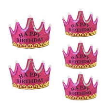 市集風閃亮皇冠生日帽, 玫瑰紅, 5個