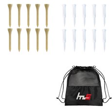 NAYASTYLE 木製高爾夫標準球梯 10入 + 塑膠高爾夫長球梯 10入 + 收納袋組合 GFYP-182-2+177-1PU, 混合色