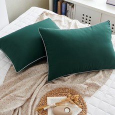 누리홈 통세탁 일체형 베이직 말랑 솜 베개, 포레스트 그린, 2개