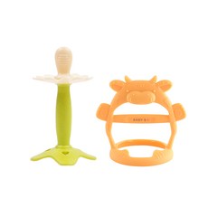 BABY&I 造型固齒器+手腕穿握型固齒器 附收納盒 3個月以上, Soother Green(水果固齒器)+Banana Cream(手環固齒器), 1組