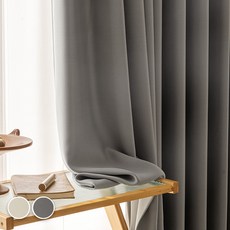 BAZAAR Velo Pulldal 素色穿環式遮光窗簾 + 窗簾綁帶組, 灰色