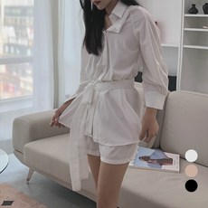 엘쏘 찰랑 새틴 셔츠 + 벨트 + 팬츠 투피스 세트