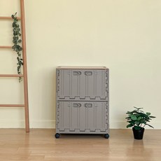 버츄나인 이동식 프라임 컨테이너 수납장 2단 + MDF상판 세트, 브라운