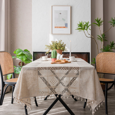 테이아 로멘틱 보헤미안 크로셰 레이스 식탁보, 모래사장 레이스, 1개, 140 x 160 cm