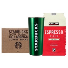 스타벅스 SS DW 워드마크 투고 텀블러 591ml + KIRKLAND SIGNATURE 에스프레소 1.13kg 선물 상자 세트, 그린(텀블러), 1개