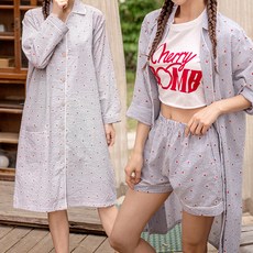 테라우드 여성용 로브 코튼 스트라이프 원피스 잠옷 2p