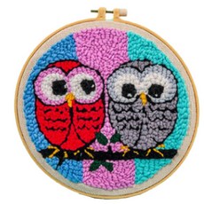 DIY 양모 자수 초보자용 21cm, 1세트, 올빼미커플