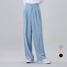 Awesomearound 女款高腰雙釦後鬆緊打褶西裝寬褲