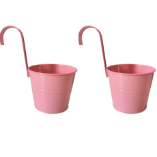 12圓形鐵製花盆架陽台花盆 2件組, 粉紅色