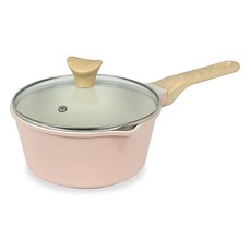 chefria Picnic IH感應爐適用陶瓷塗層單柄湯鍋, 1個, 象牙白色 粉色