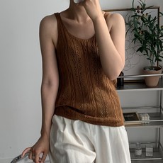 針織女款鏤空葉片透膚麻花Carol Line袖無袖背心