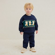 milkmile Happy Bears 三色拼接刷毛上下衣套裝