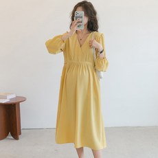 하이웨스트 롱 슬리브 임부 원피스